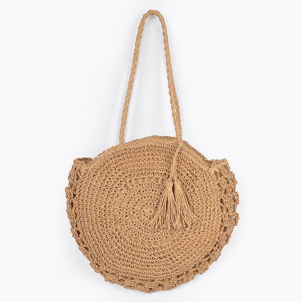 3AM BY H&D ACCESSORIES - Vendita all'ingrosso Borsa da spiaggia - Borsa a tracolla rotonda in finta paglia5