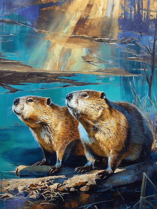 Beavers at Daybreak Art Print - Naturecore 8"x10" Artwork for 11"x14" Frame for wholesale by Mowbi