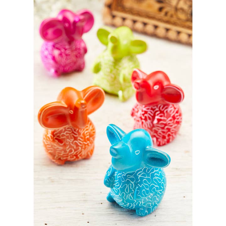 Namaste - Wholesale Decorative Figurine - Soapstone Decorated Sitting Elephant