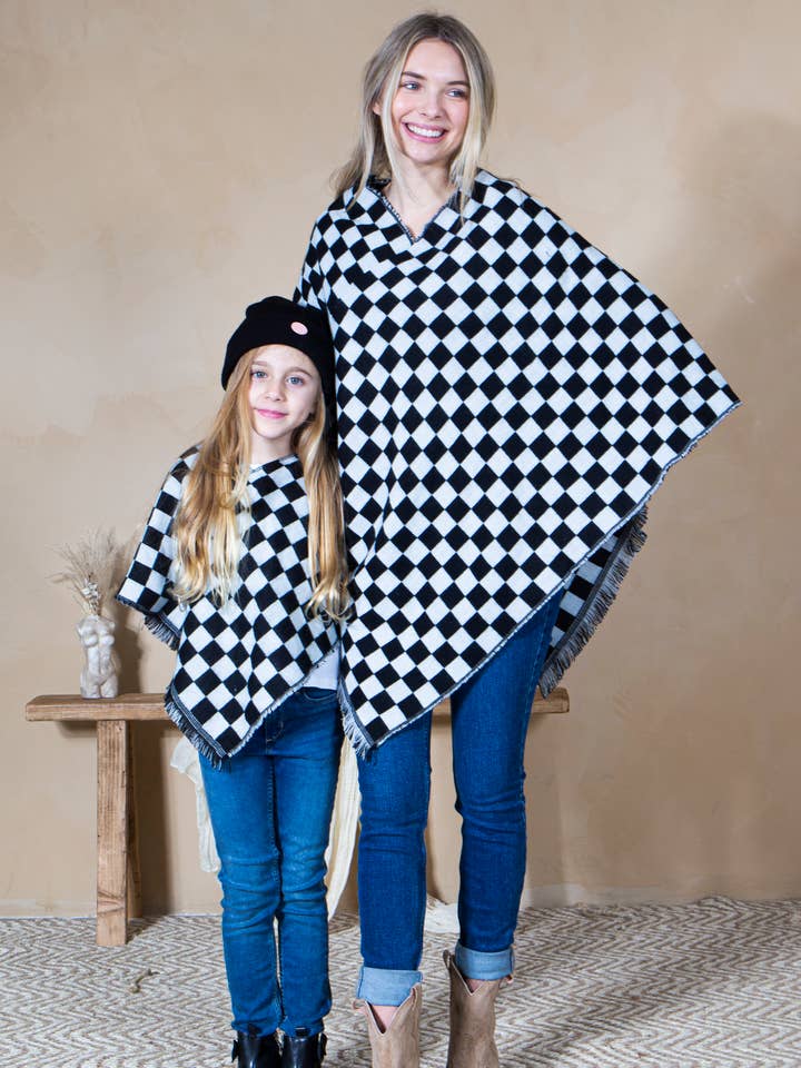 Mini Momo – wholesale Mommy & me sets – Mommy and Me Matching Cape Blanket Poncho - Checkered11
