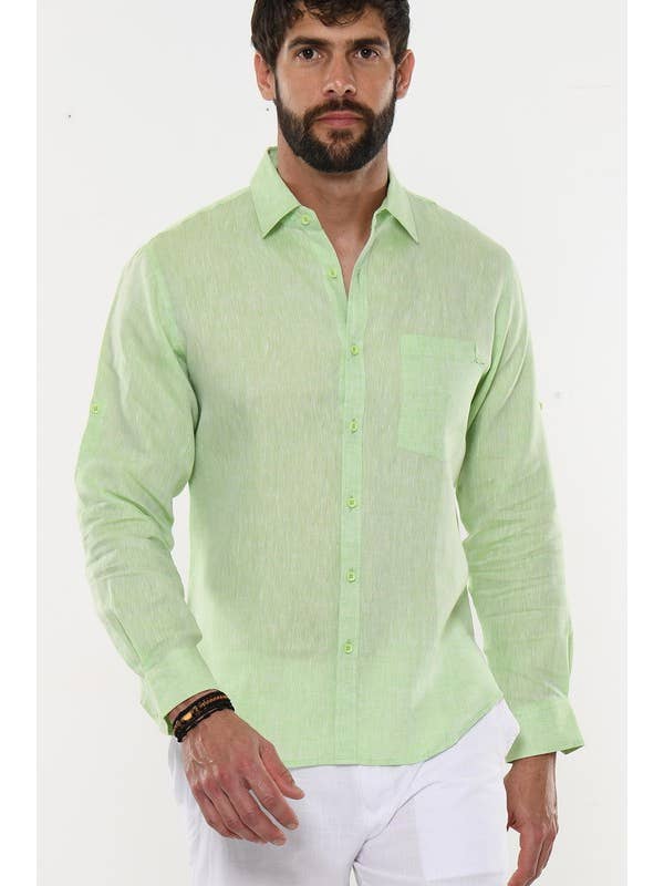 Azucar & Bohio - Wholesale Button Down Shirt - Men's - Linen Soft To The Touch Long Sleeve Roll Up Shirt
