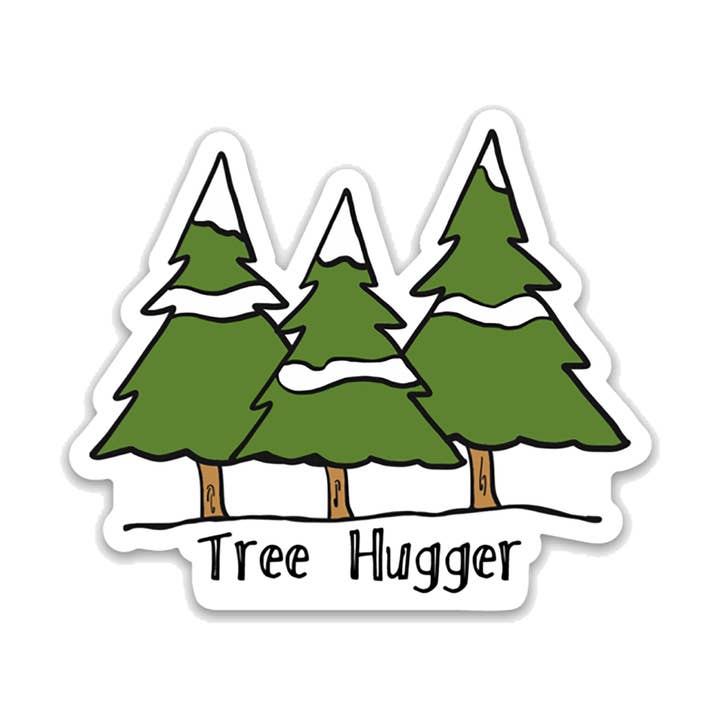 Tree Hugger Sticker, Vinyl Tree Stickers, Snow Covered for wholesale by Yellow Daisy Paper Co.