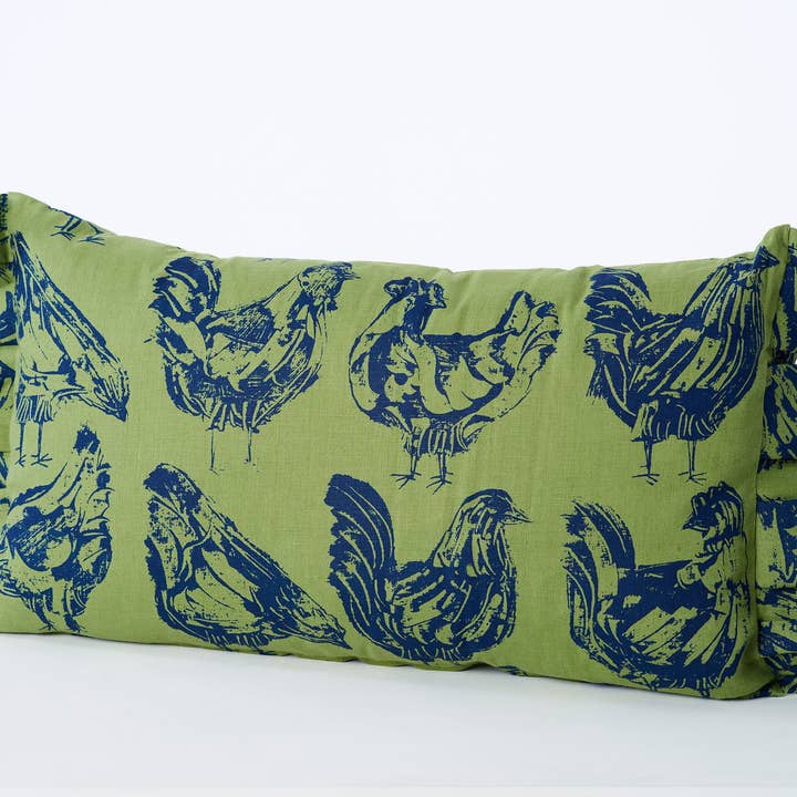 French Hen Cushion | Green for wholesale by Stoff Studios