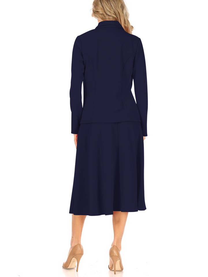 MOA COLLECTION - Wholesale Top & Skirt Set - Women's - Women's Two Piece Casual Blazer Relaxed A-Line Midi Skirt23