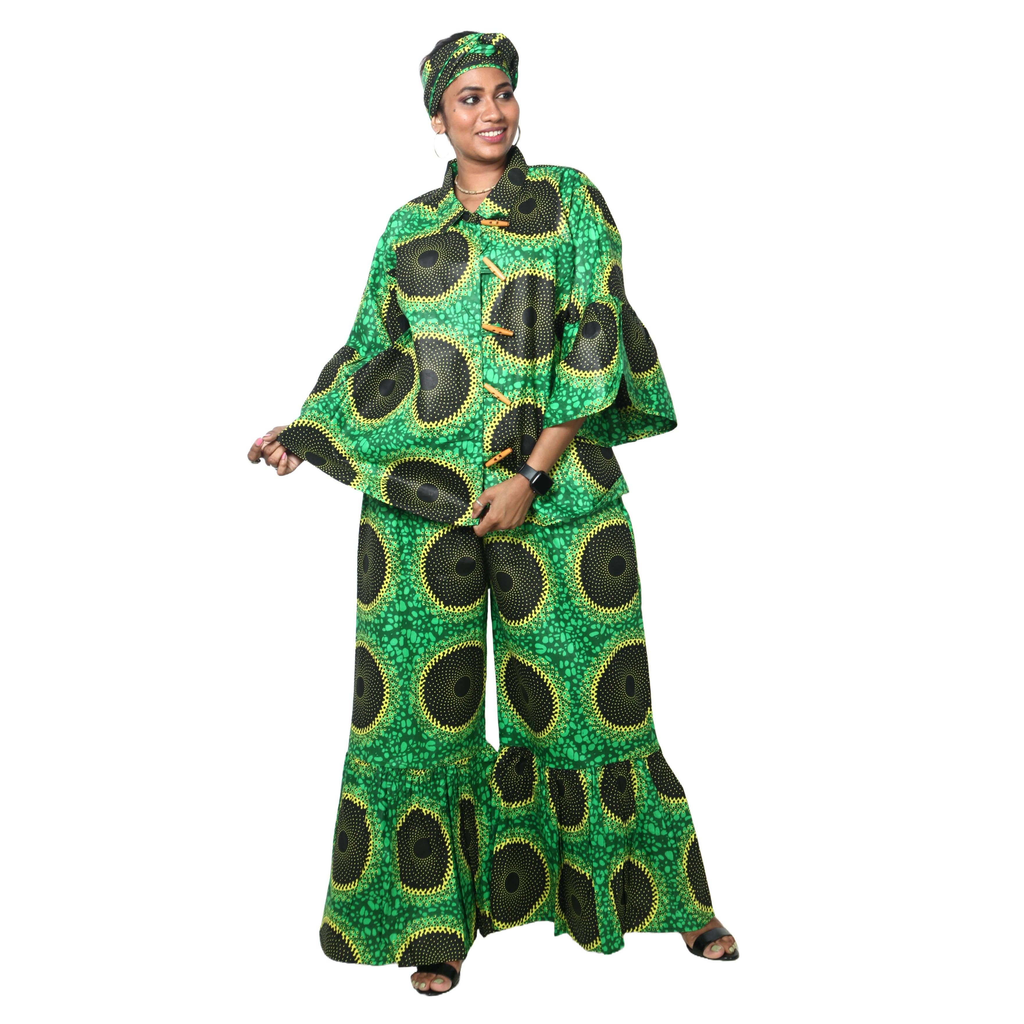 African Stars - Vente Ensemble haut et pantalon (PAS d'intérieur) - Femme - Ensemble Chemisier Femme et Pantalon Palazzo -- Imprimé FI-405013