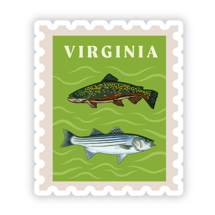 Virginia State Fish Stamp Style Vinyl Sticker, 2.5in for wholesale by Jessica Holly Creative