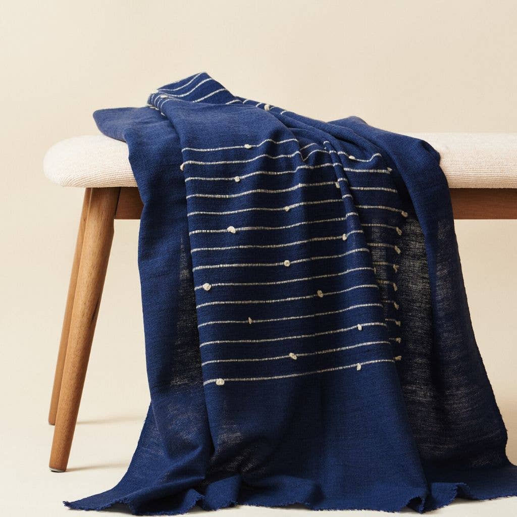 Variously - Wholesale Throw Blanket - Rosewood Indigo Hand knotted Stripes Handloom Merino Throw11