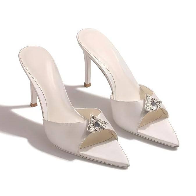 JP78 Satin Pointed-Toe Crystal Stiletto Mules for Wear for wholesale by JanL Ladies Shop