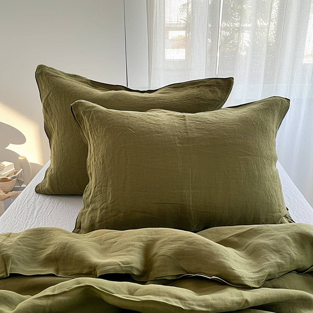 Q VITA - Wholesale Duvet Cover - French Linen Duvet Cover (3PCS) - Olive Green1