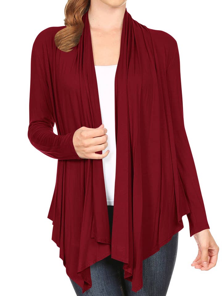 Cardigan da donna a maniche lunghe in tinta unita con drappeggio aperto sul davanti, stile casual per la vendita all'ingrosso da parte di MOA COLLECTION