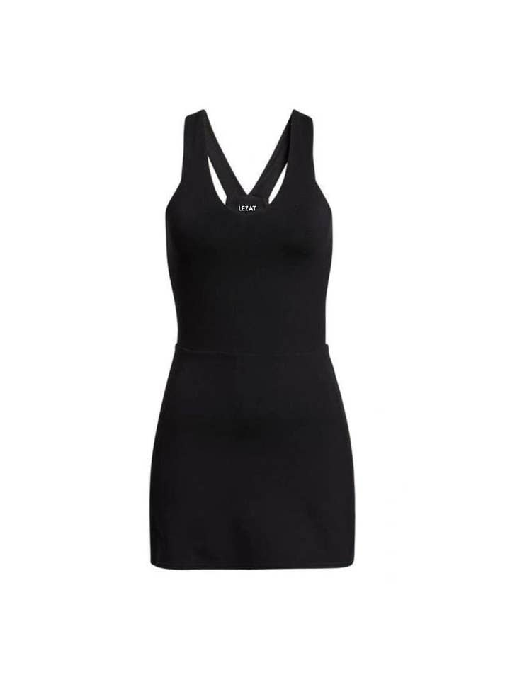 Lezat - Wholesale Athletic Dress - Women's - Isla Racerback Organic Cotton Sport Dress - Black