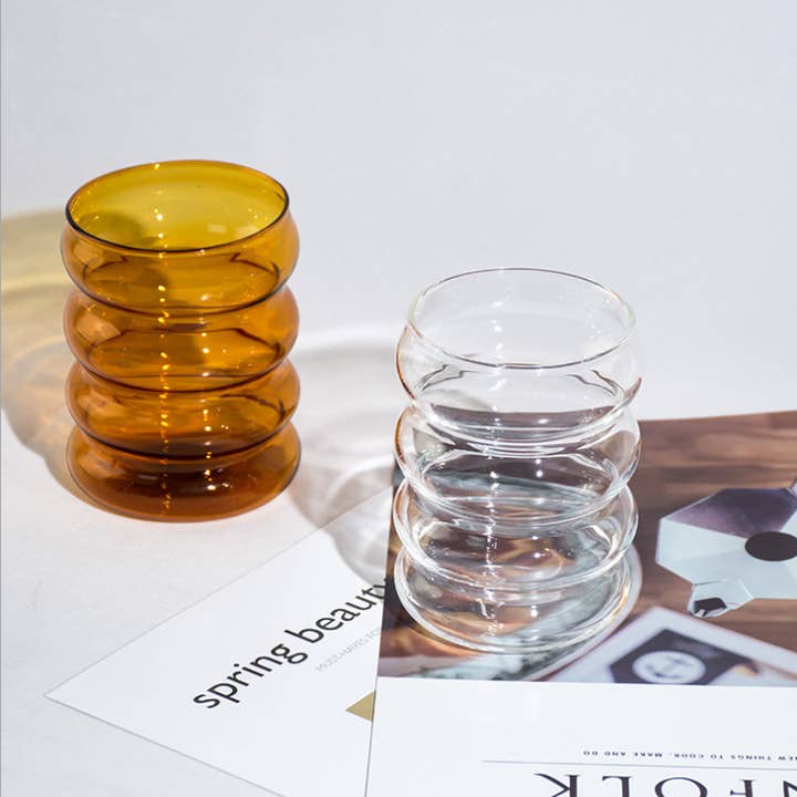 Our Dining Table - Wholesale Drinking Glass/Cup - Hand Blown Colored Ripple Puffy Glass