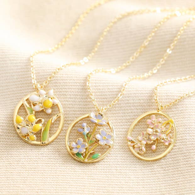 Enamel Oval Hoop Birth Flower Pendant Necklaces for wholesale by Lisa Angel