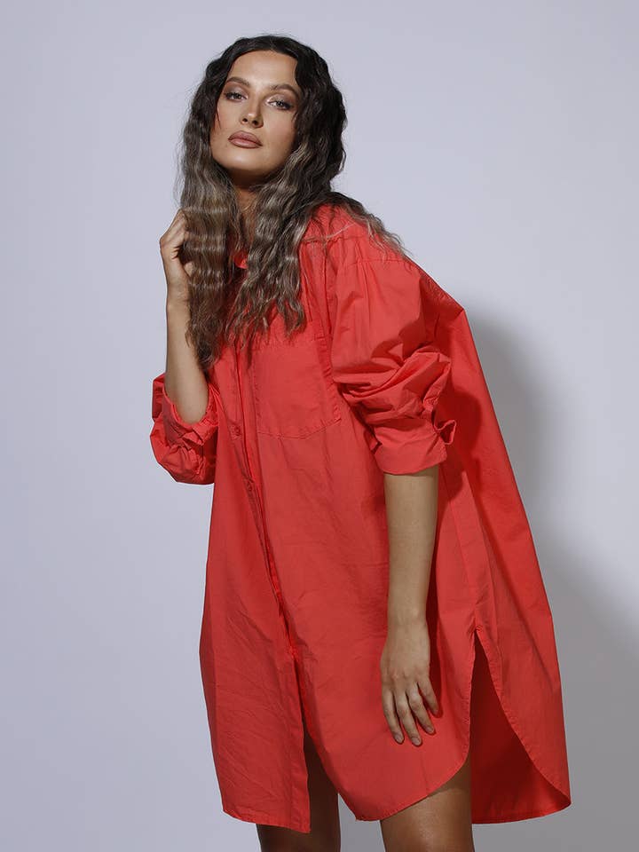 Oversize-Hemd Boyfriend aus Baumwolle - Koralle für den Großhandel von SixtyDays