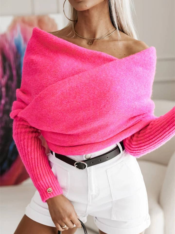 Rosa Clothing - Wholesale Knit Sweater - Women's - Versatile crossover off shoulder knit jumper12