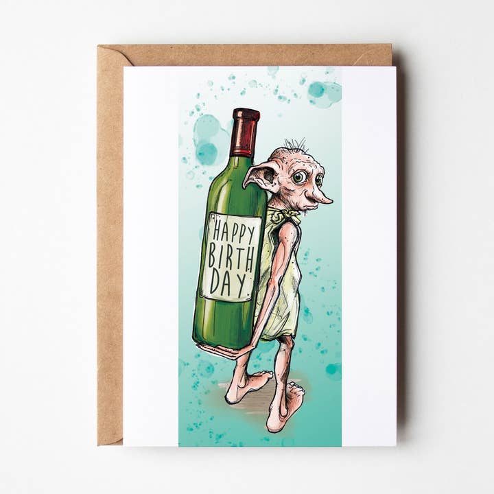 Grattis på vin födelsedag från Dobby- HP födelsedagskort för wholesale av Taytayski INC