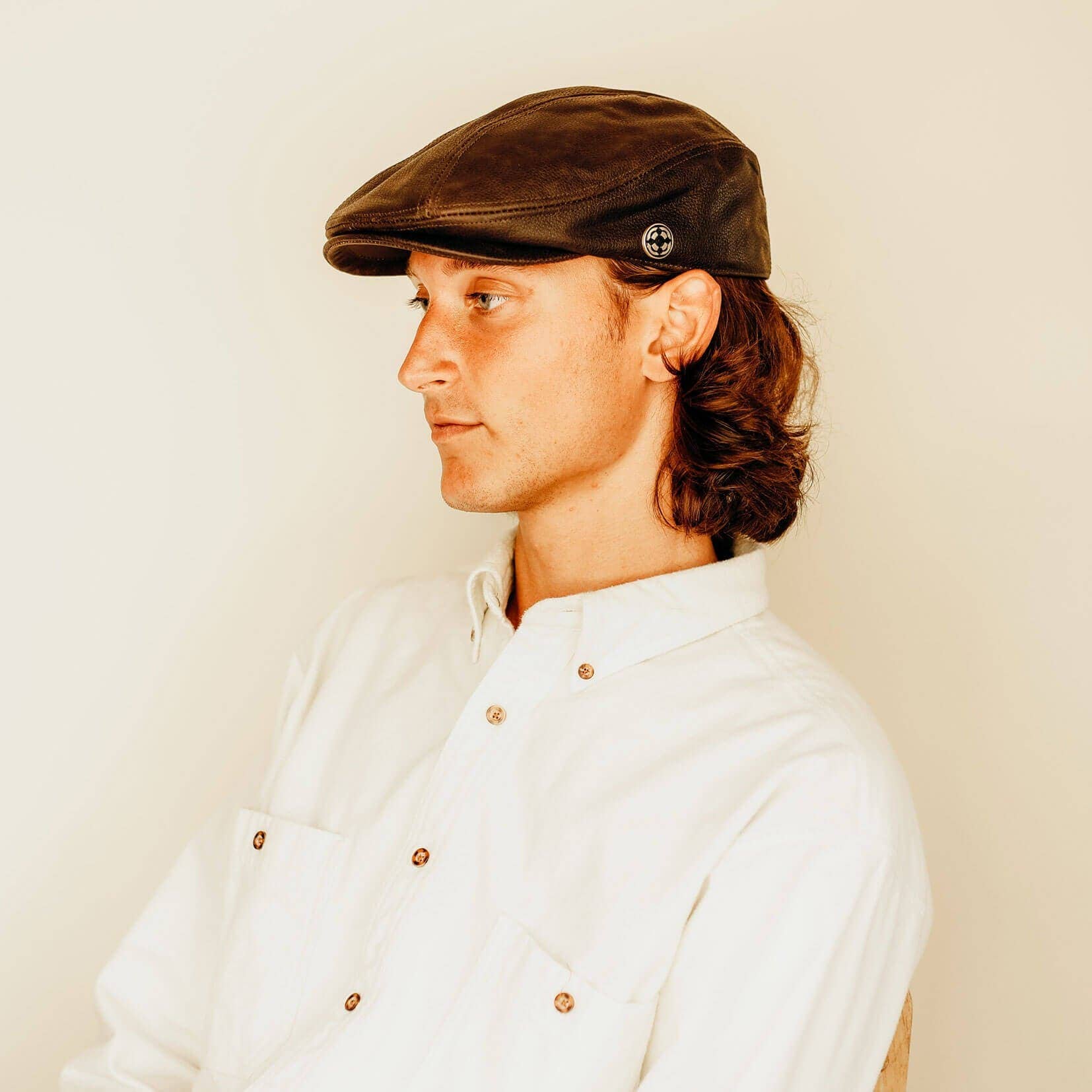 American Hat Makers - Vente Casquette gavroche – unisexe - Casquette Plate en Cuir - Style Bookie12