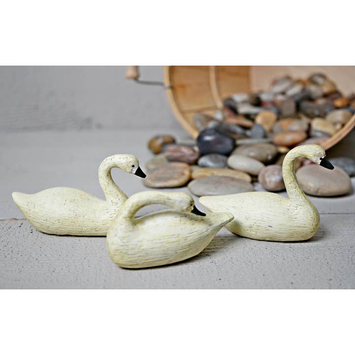 Impressive Enterprises, Inc. - Wholesale Decorative Tabletop Object - 63400- Set of 3 Mini Ivory Swans-Poly Resin-4.5Lx1.75Wx2.5in