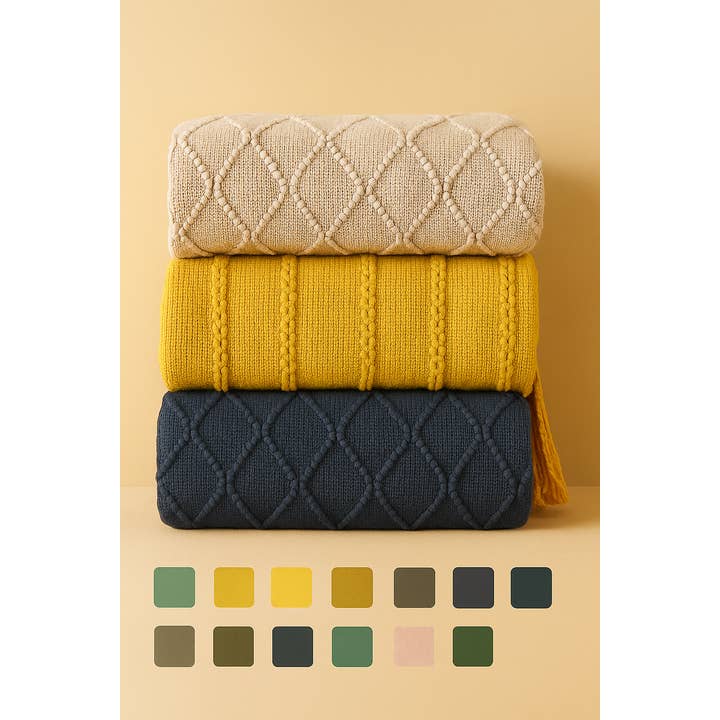 Fennco Styles – wholesale Throw blanket – Rhombus Diamond Knit 50x60 Inch Throw Blanket2