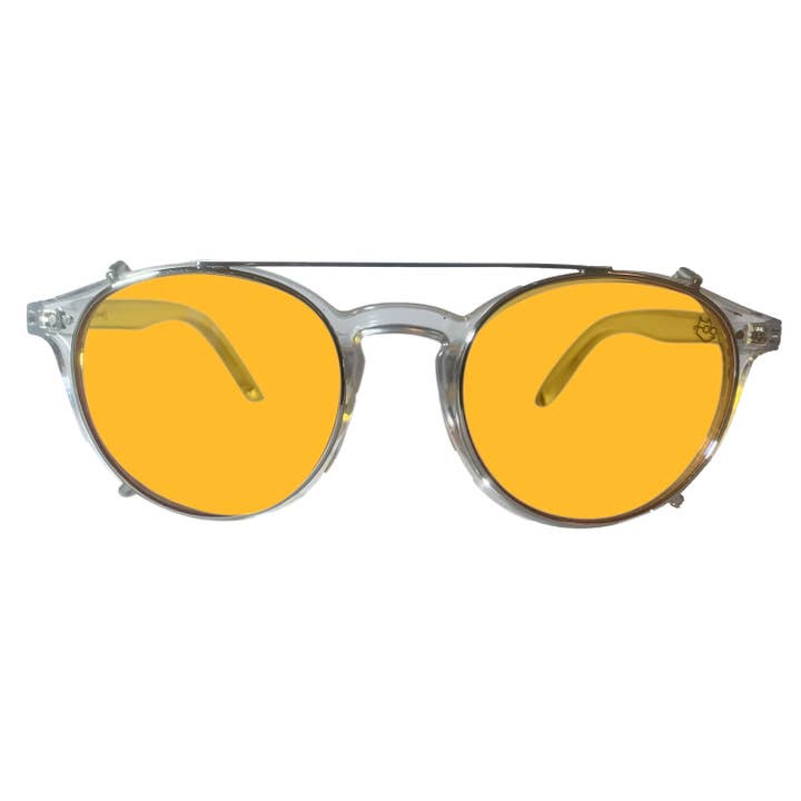 Foxmans Blue Light Blocking Computerbrille - The Lennon (Crystal Frame) Everyday Lens + Blaulicht Clip-on für den Großhandel von Foxman Frames