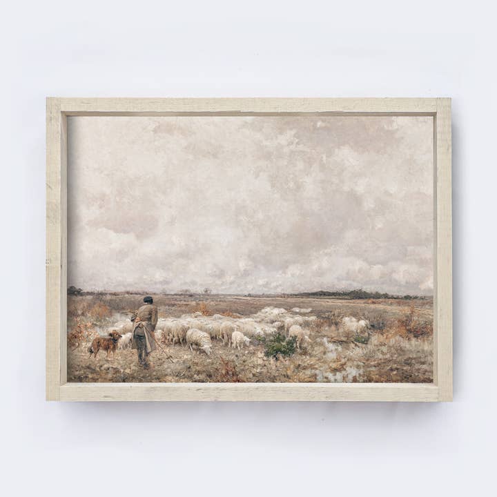 Impression vintage encadrée | Landscape Sheep A83 pour la vente par Hoekstra Decor