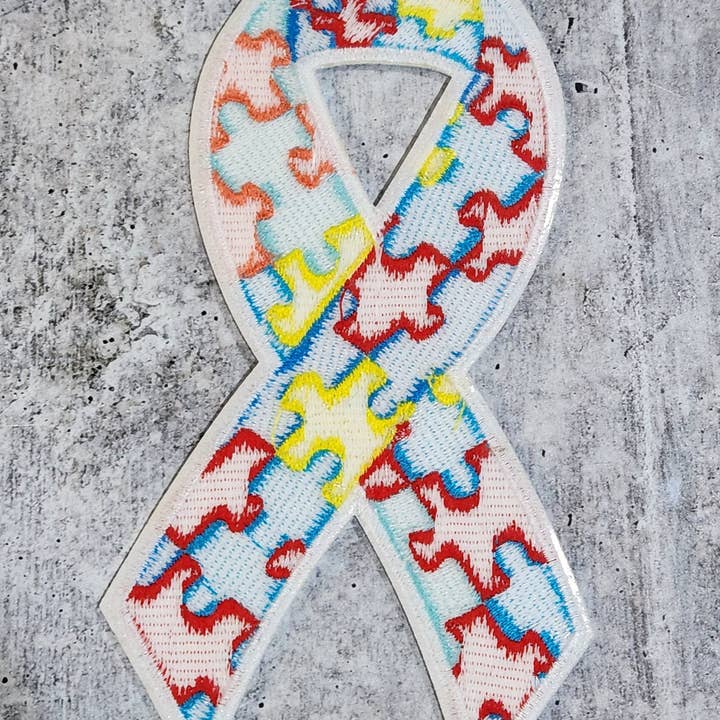 Patch Party Club - Wholesale Patch - "Autism Puzzle Ribbon," Iron-on Patch, Size 5"4