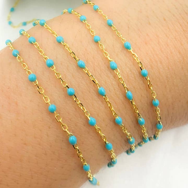 Jewels & Chains - Wholesale Link & Chain Necklace - Gold Plated Enamel Turquoise Cable Chain. V203TURGP