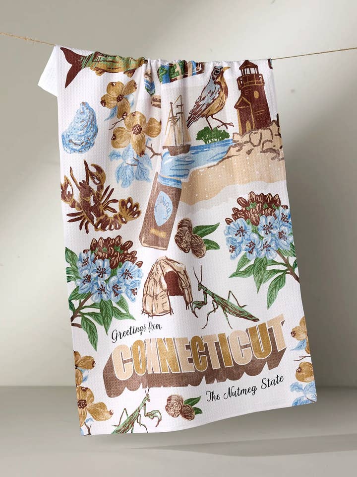 Greetings From Connecticut Tea Towel for wholesale by Geometry