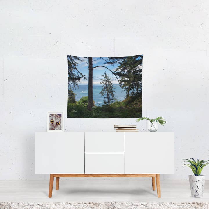 Redwood Coast Wall Tapestry, California Pacific Ocean Coastline for wholesale by lostkatphoto