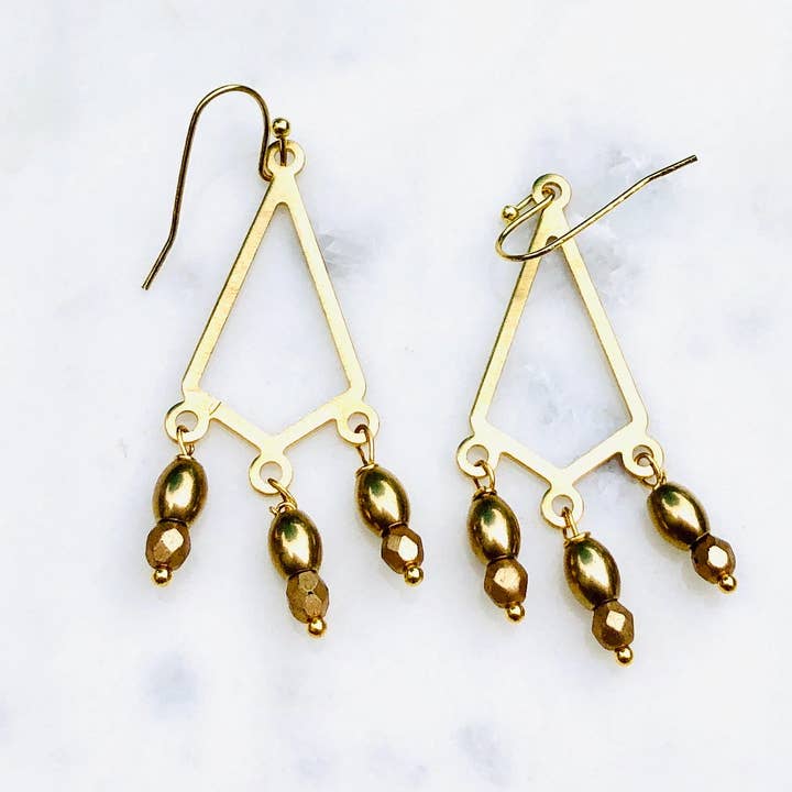 Brass Earrings, Gold, Diamond Shape, Dangle, Boho, Modern for wholesale by ShellyCakes