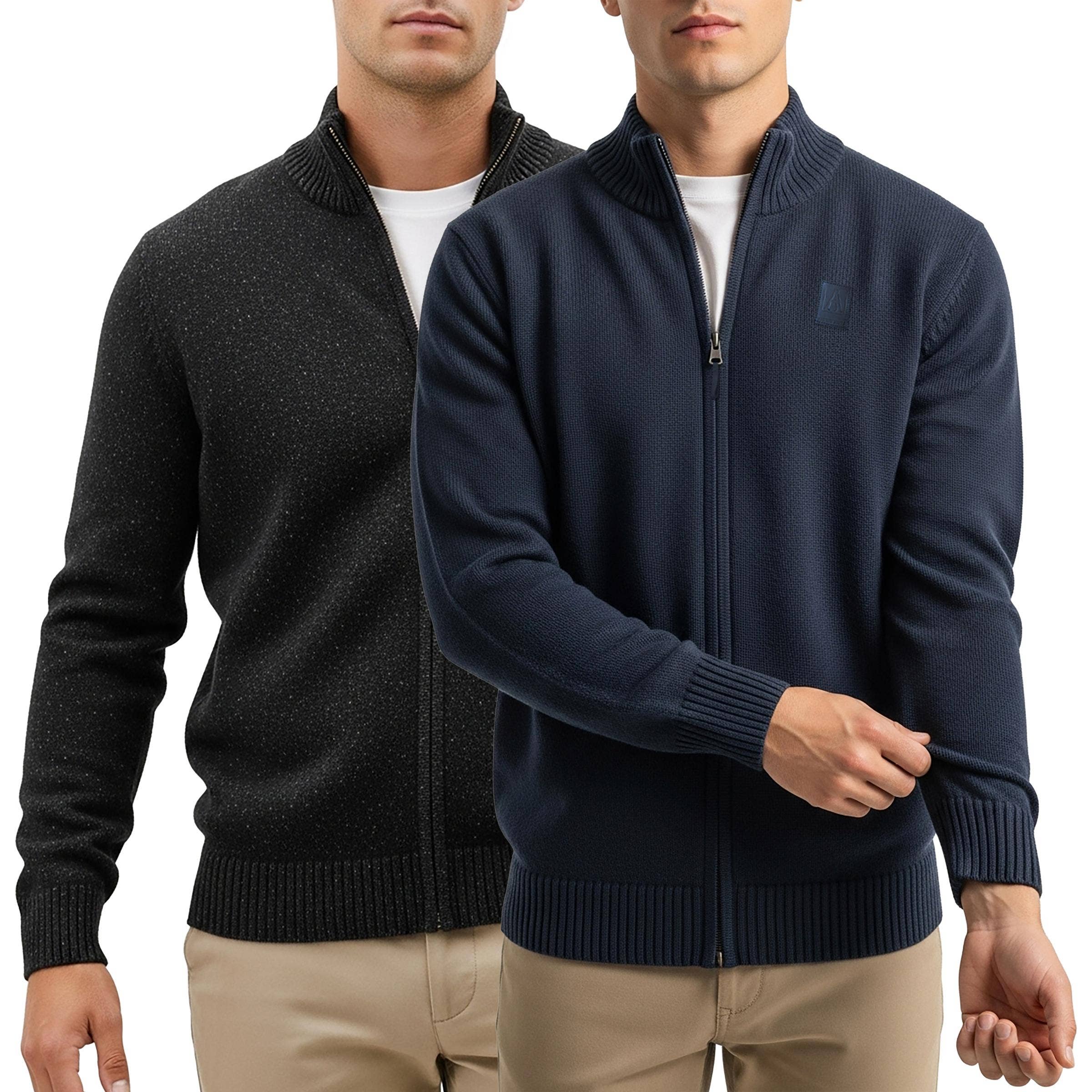 I-Wear Brands - Vendita all'ingrosso Maglione tricot - Uomo - Cardigan da uomo in maglia 100% cotone con cerniera completa2