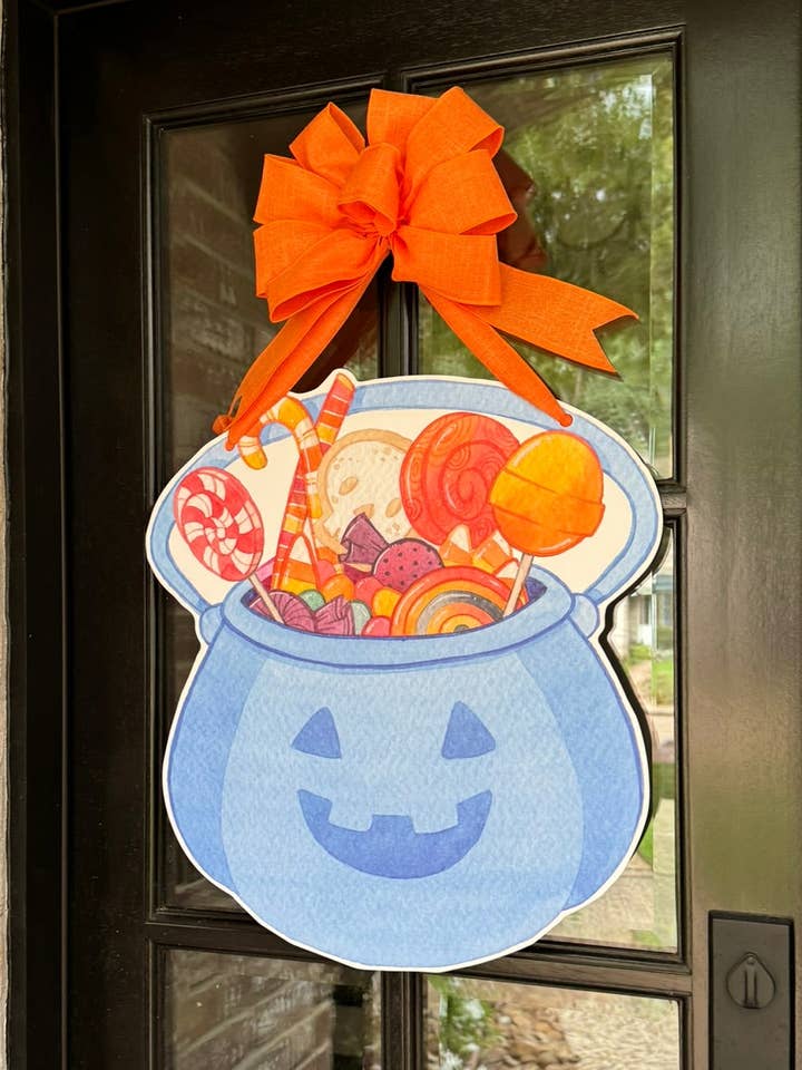 Jack-O-Lantern Blue Halloween Door Hanger for wholesale by Home Themed Home