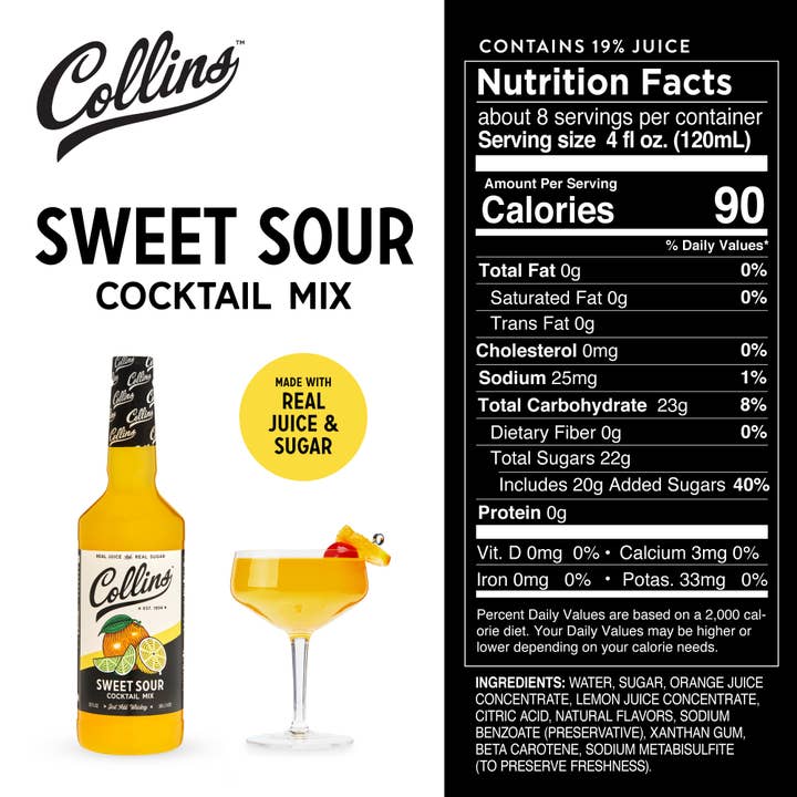 Collins - Wholesale Cocktail Mix/Syrup - Real Sugar Sweet & Sour Cocktail Mix - 32 oz
