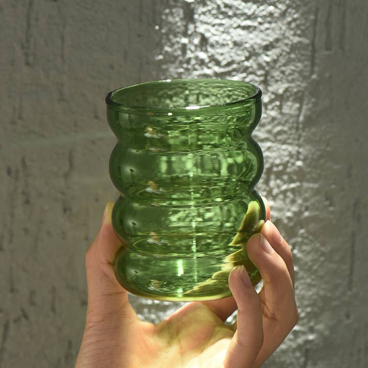 Our Dining Table - Wholesale Drinking Glass/Cup - Hand Blown Colored Ripple Puffy Glass