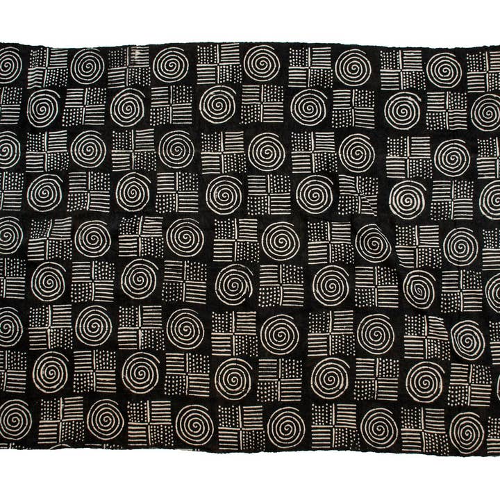 The Bead Chest - Venta al por mayor Tapices/telas - Tela de barro Bogolan Mali negra de ébano (diseño en espiral)3