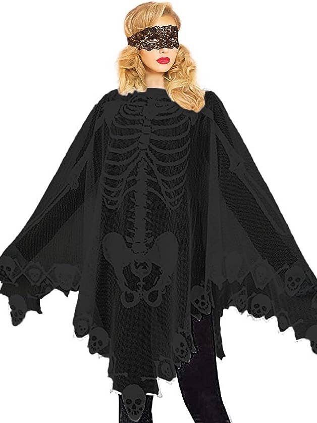 SugarQuoteMeNot LLC - Wholesale Costume – Women's - See Through Skull Shawl/Poncho with Masquerade Mask3