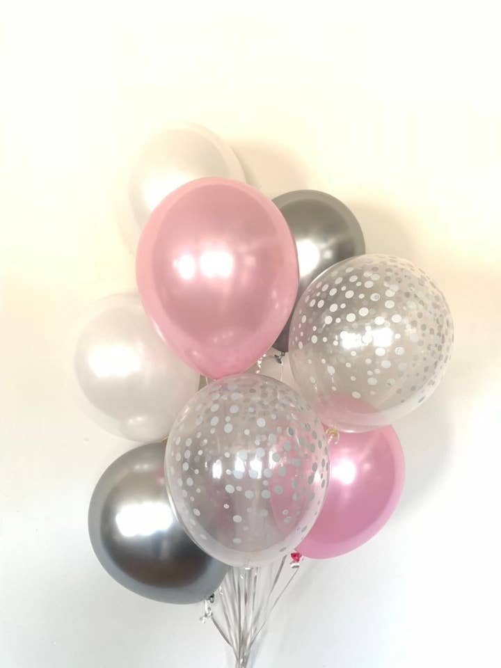 Pink og sølv balloner | Sæt med 8 Latex Balloner for engroshandel hos Hullaballoons