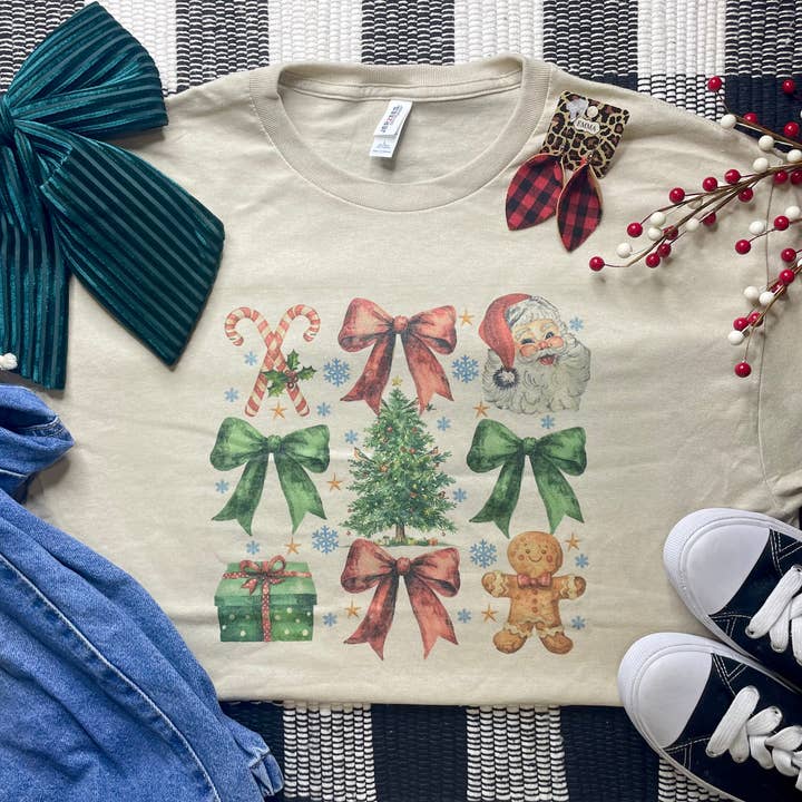 Citrine Daisy - Wholesale Screen Printed T-Shirt - Women's - Christmas Coquette Bows (T-Shirt)
