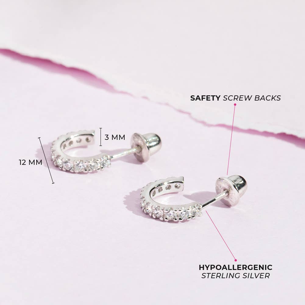 In Season Jewelry - Wholesale Hoop Earrings - Clear Half Hoop Women Screw Back Earrings - Sterling Silver3
