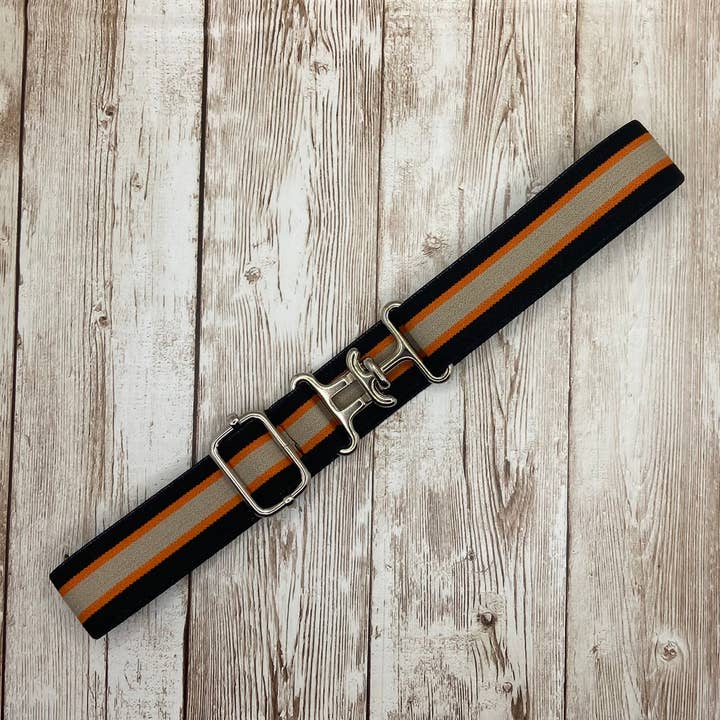 Ceinture de surf équestre de 1 po, rayée noire, orange et beige pour la vente par Benny Bows