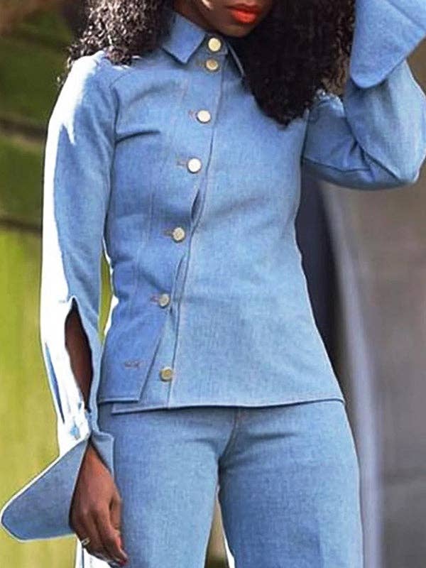 UZ Wholesale Store - Wholesale Top & Pant Set (NOT Loungewear) - Women's - Asymmetric Buttoned Long Sleeve Lapel Two-Piece Set