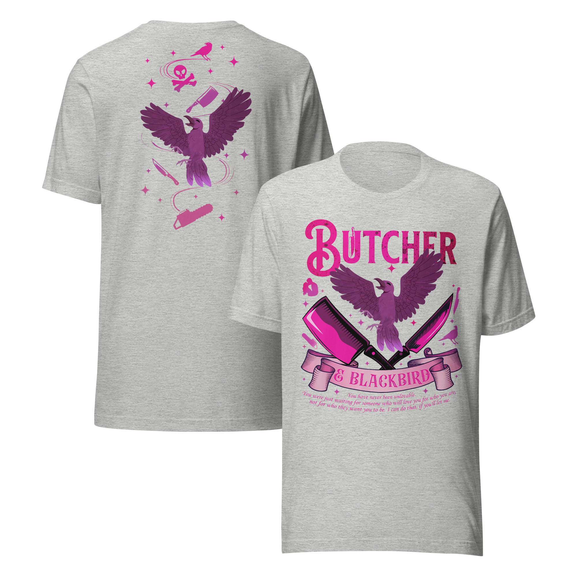 MagicMerchEmporium - Vente T-shirt sérigraphié – femme - T-shirt Butcher & Blackbird inspiré du roman dark romance1