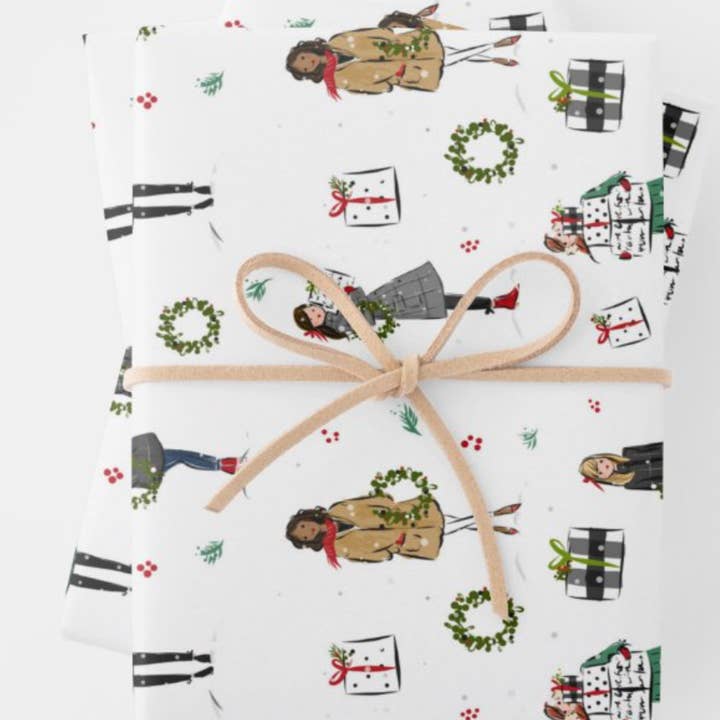 Holiday Girls Gift Wrap Sheets for wholesale by Jennifer Vallez