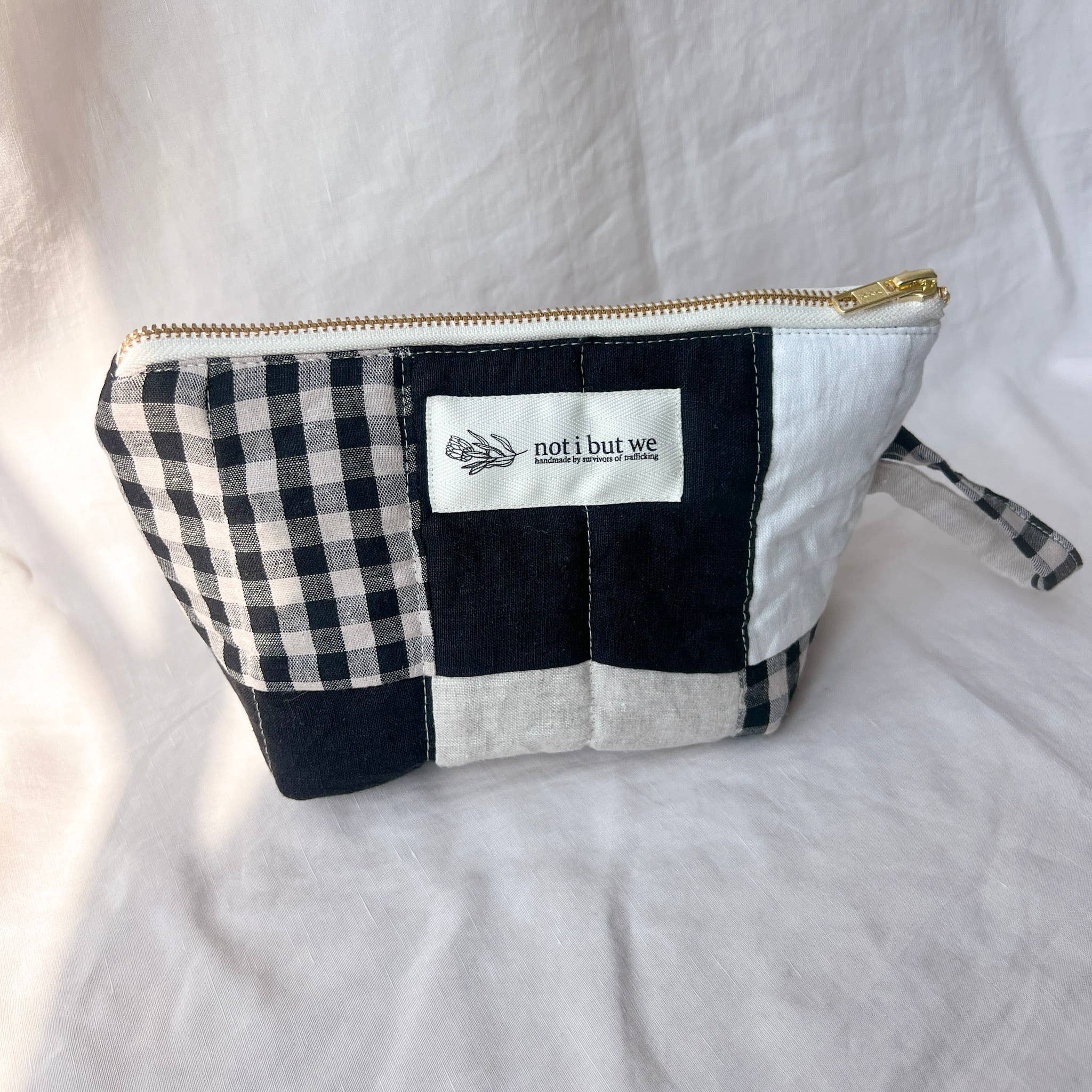 Not I But We - Wholesale Makeup/Cosmetic Bag - Quilted Patchwork Cosmetic Pouch | Upcycled Linen Makeup Bag3