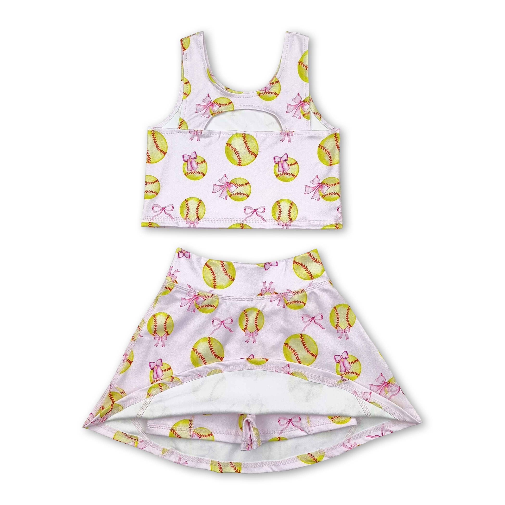 Yawoo Garments - Wholesale Activewear Set - Kids - Sleeveless blue baseball top skirt girls activewear clothing set5