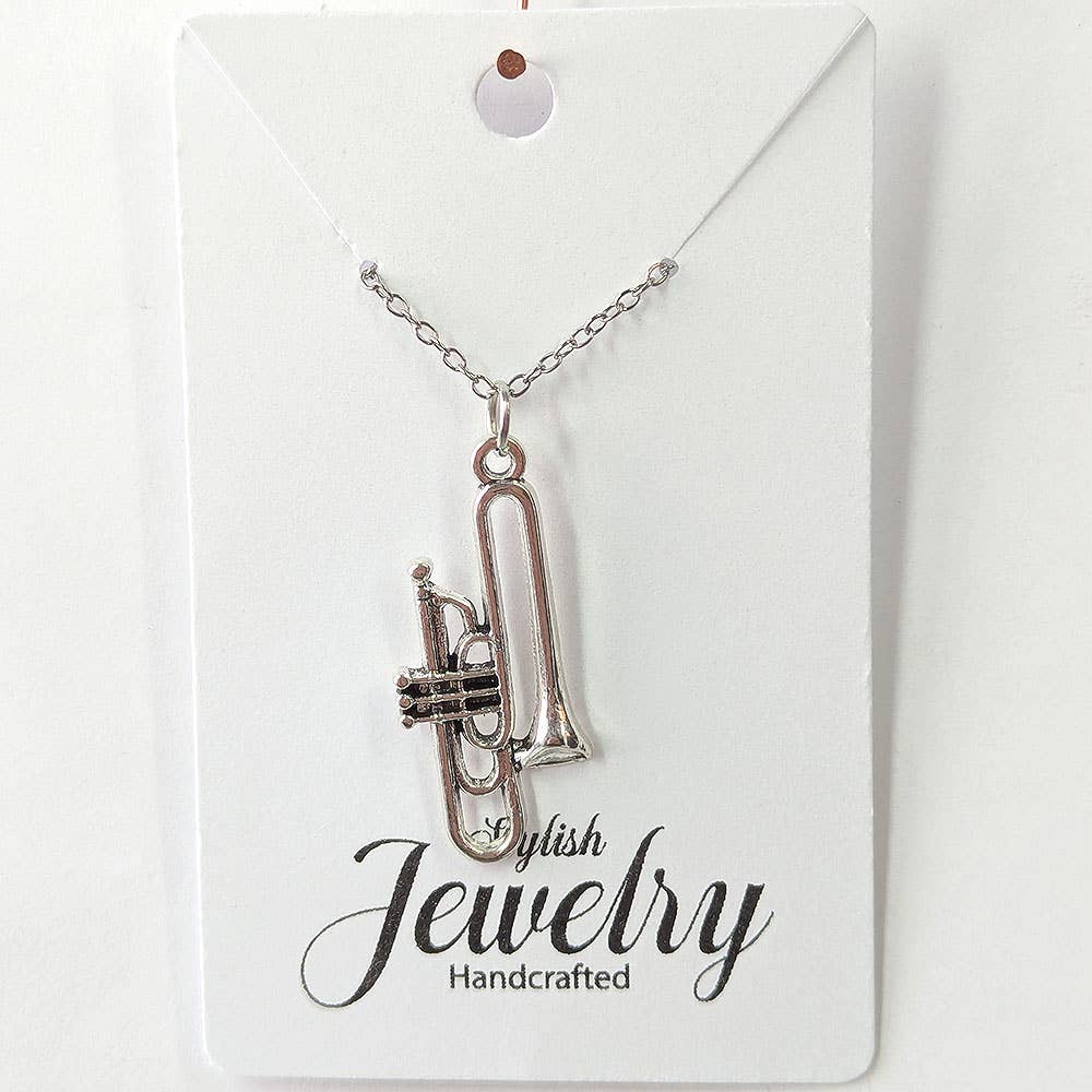 Stylish Jewelry Supply - Wholesale Pendant/Charm Necklace - Trombone Musical Instrument Antique Silver Necklace5