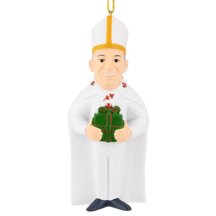 The Pope with a Present Cute Religious Christmas Ornament for wholesale by Tree Buddees