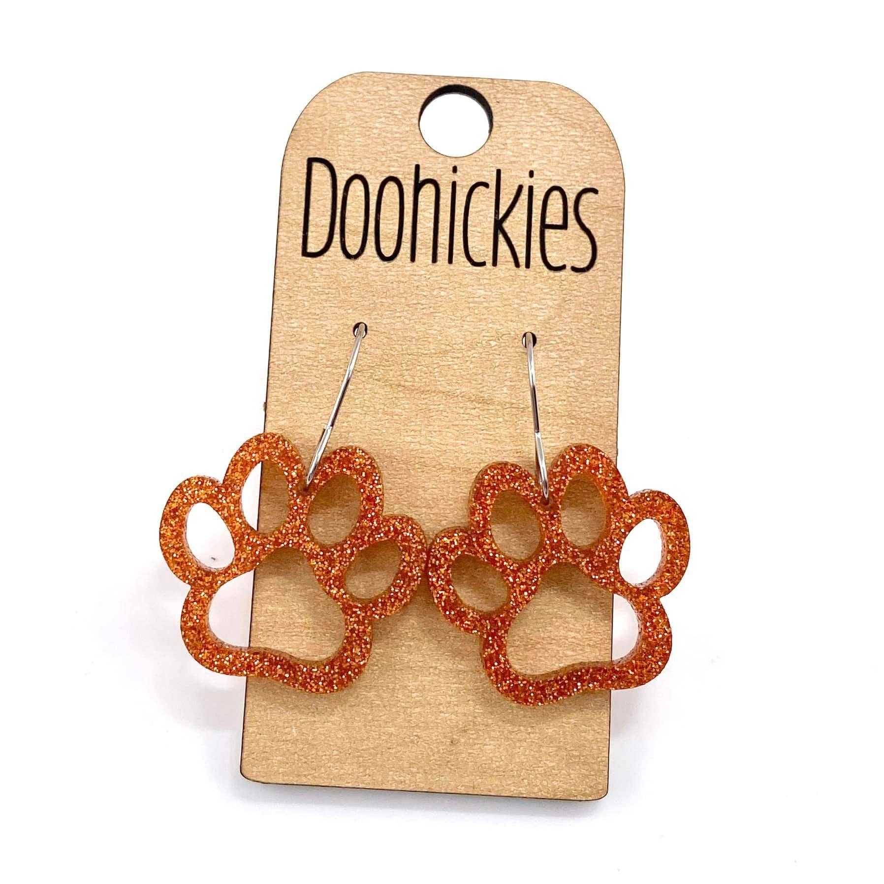 Doohickies - Wholesale Dangle Earrings - 1" Glitter School Spirit Paw Dangles - Custom Spirit Earrings - 9 Color Options1