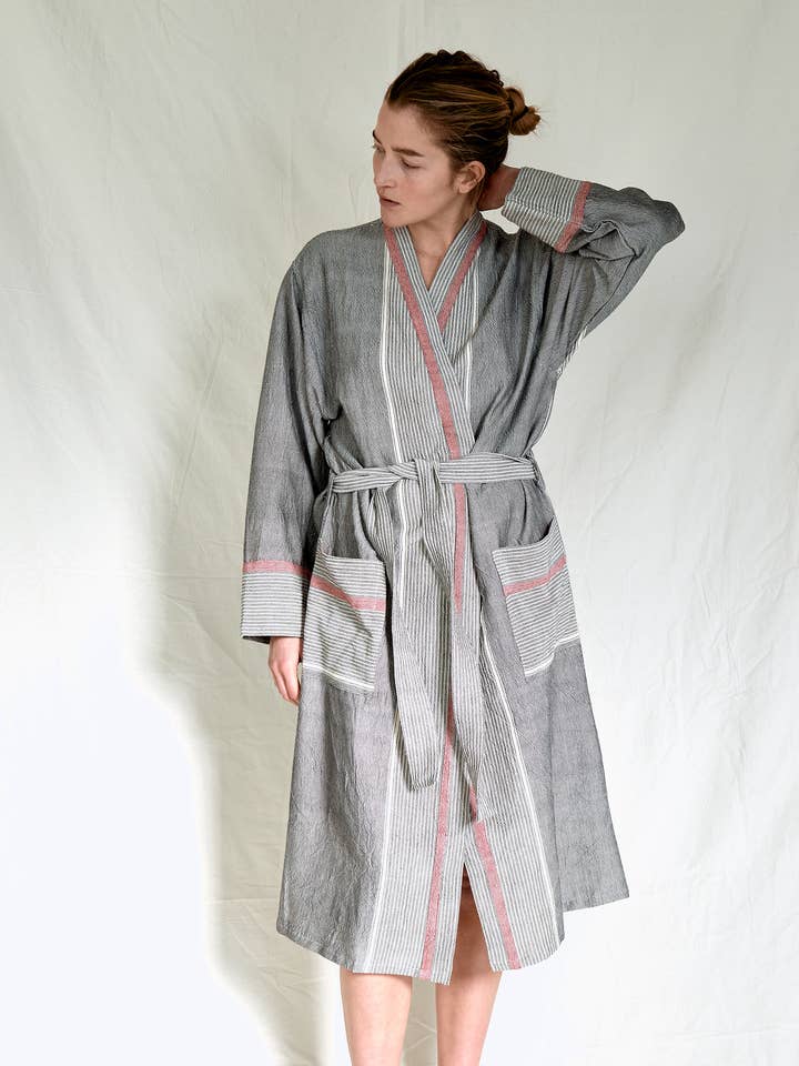 Charcoal Tribeca lange badjas voor wholesale door HOME & LOFT