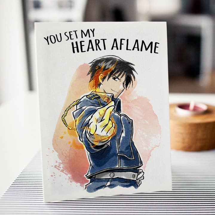 Aaron Millard Illustration - Wholesale Valentine's Day Card - "Heart Aflame" Alloy Alchemist Anime Valentines Card3